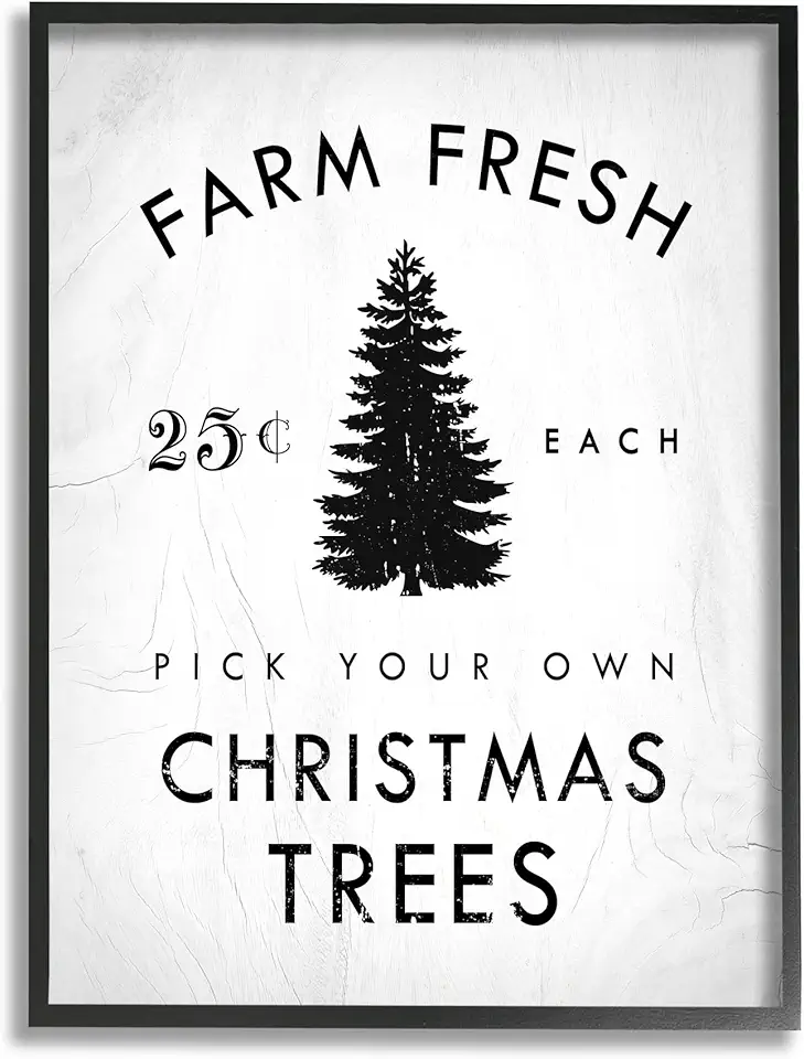 Stupell Industries Vintage Style Christmas Tree Farm Sign Minimal, Design by Daphne Polselli Black Framed Wall Art, 24 x 30, Off- White