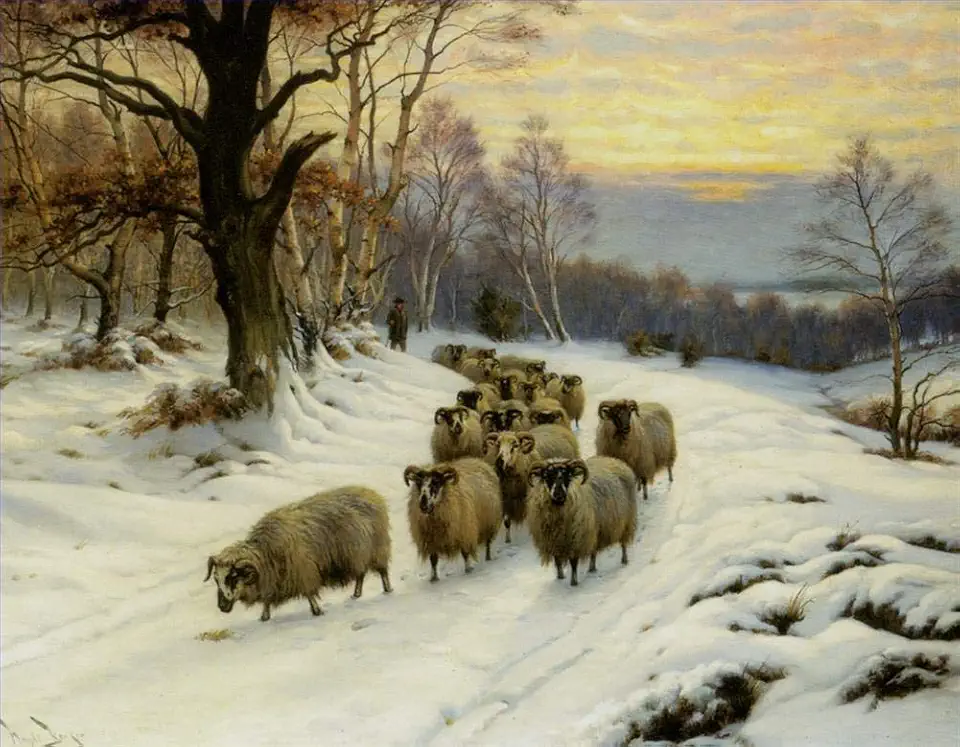 Toperfect 26 Paintings shepherd in winter animals in landscape Oil Art on Canvas - Famous Artworks -Size04, $50-$2000 Hand Painted by Art Academies' Teachers