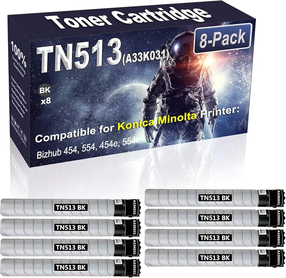 8-Pack Compatible High Capacity Bizhub 454 554 454e 554e Printer Toner Container Replacement for Konica Minolta TN513 TN-513 (A33K031) Printer Cartridge (Black)