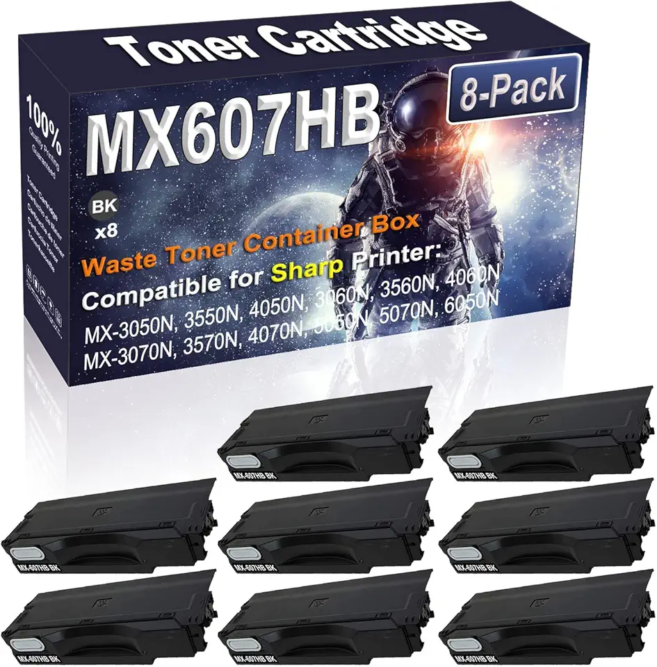 8-Pack Compatible High Capacity MX-3050N 3550N 4050N 3060N 3560N 4060N MX-3070N 3570N 4070N 5050N Waste Toner Container Box Replacement for Sharp MX607HB MX-607HB Printer Cartridge (Black)