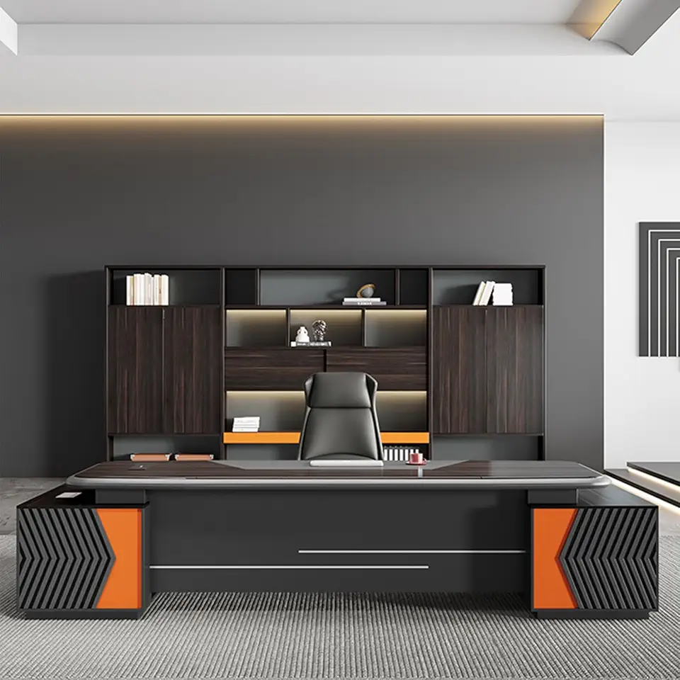L Shaped Desk with Drawers and Cable Management Modern Executive Desk Industrial L-Shaped Computer Desk Business Workstation Home Office Desk with Metal Frame ()