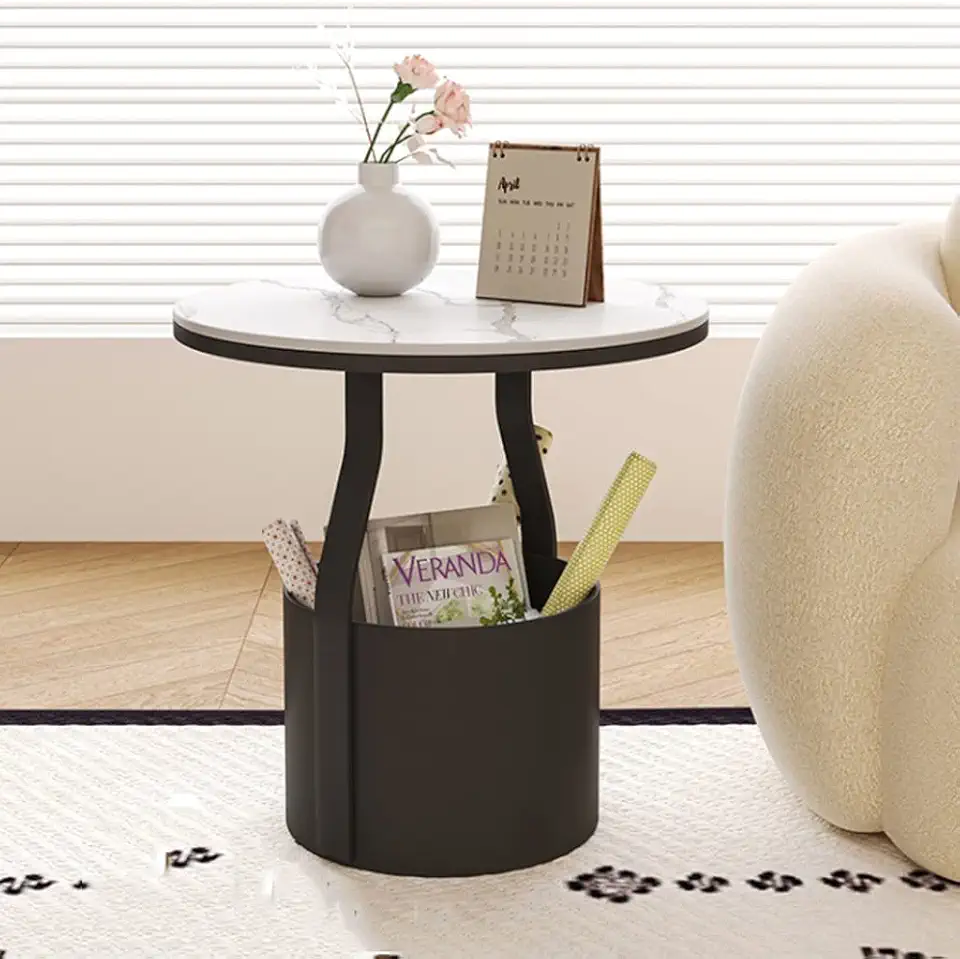 Coffee Table Sofa Side Table Rock Slab Storage Corner Table Living Room Sideboard Bedside Removable Table Small Coffee Table (Color : Teal, Size : 50 * 50cm) (Svart 50 * 50cm)