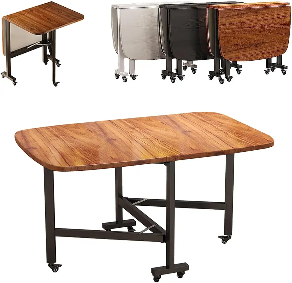 Multifunction Table Drop Leaf Dining Table, Extendable Drop Leaf Folding Dining Table, Foldable Kitchen Table With 6 Wheels For Living Room Kitchen Farmhouse Space Saving Table, 3 Form(Brown,100x60x75