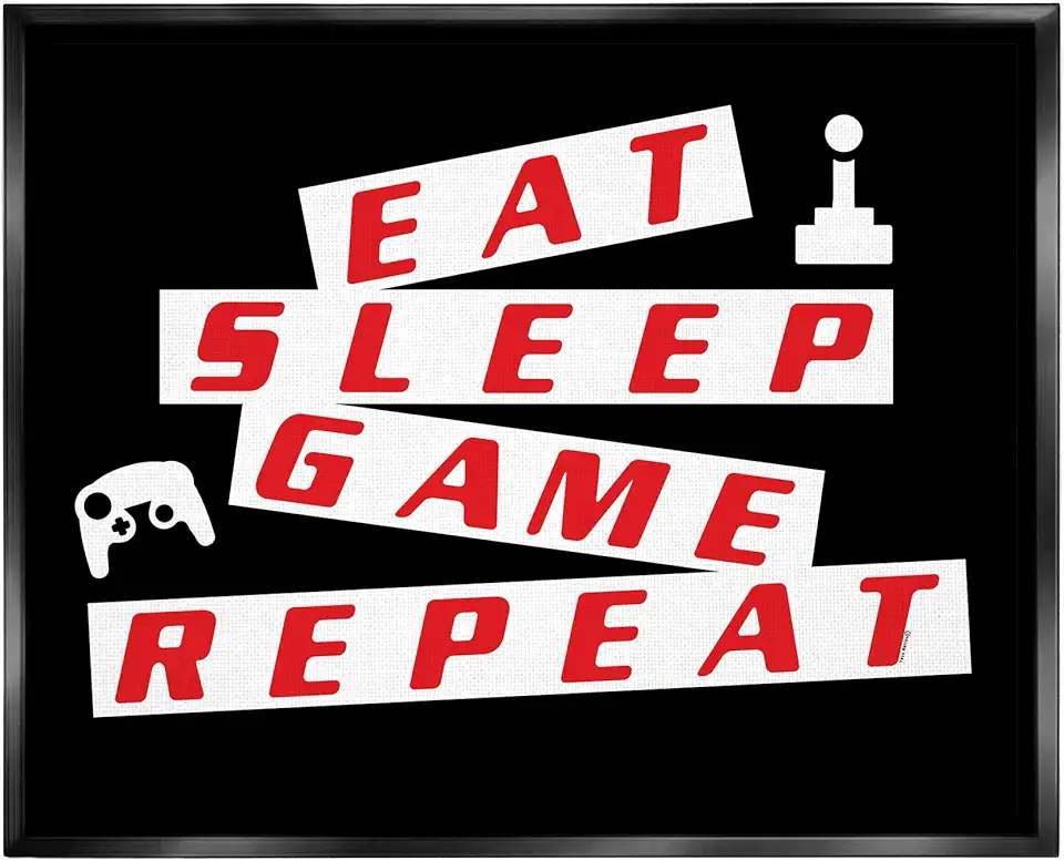 Stupell Industries Eat Sleep Game Repeat Black Red Framed Floater Canvas Wall Art, Design by Yass Naffas Designs