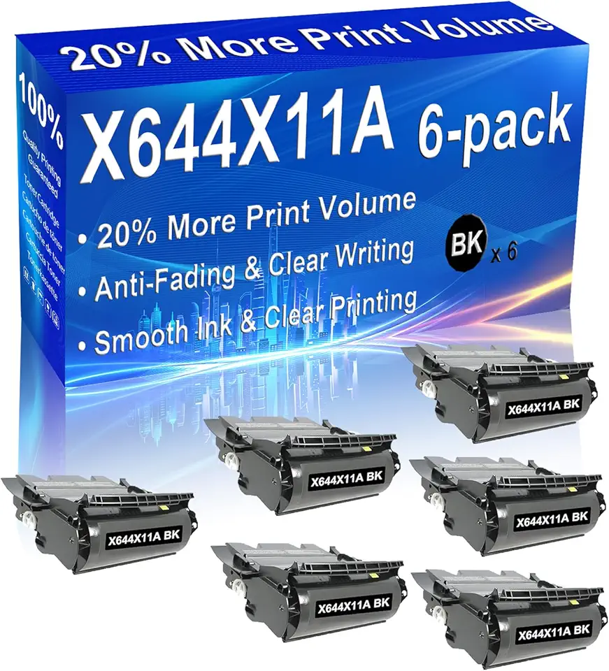 6-Pack (Black) Compatible High Yield X644X11A Printer Toner Cartridge use for X642e, X644e, X646dte, X646e, X646ef Printers