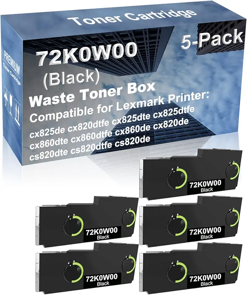 5-Pack Compatible High Yield cx860dte cx860dtfe cx860de Printer Waste Toner Container Box Replacement for 72K0W00 Toner Cartridge (Black)