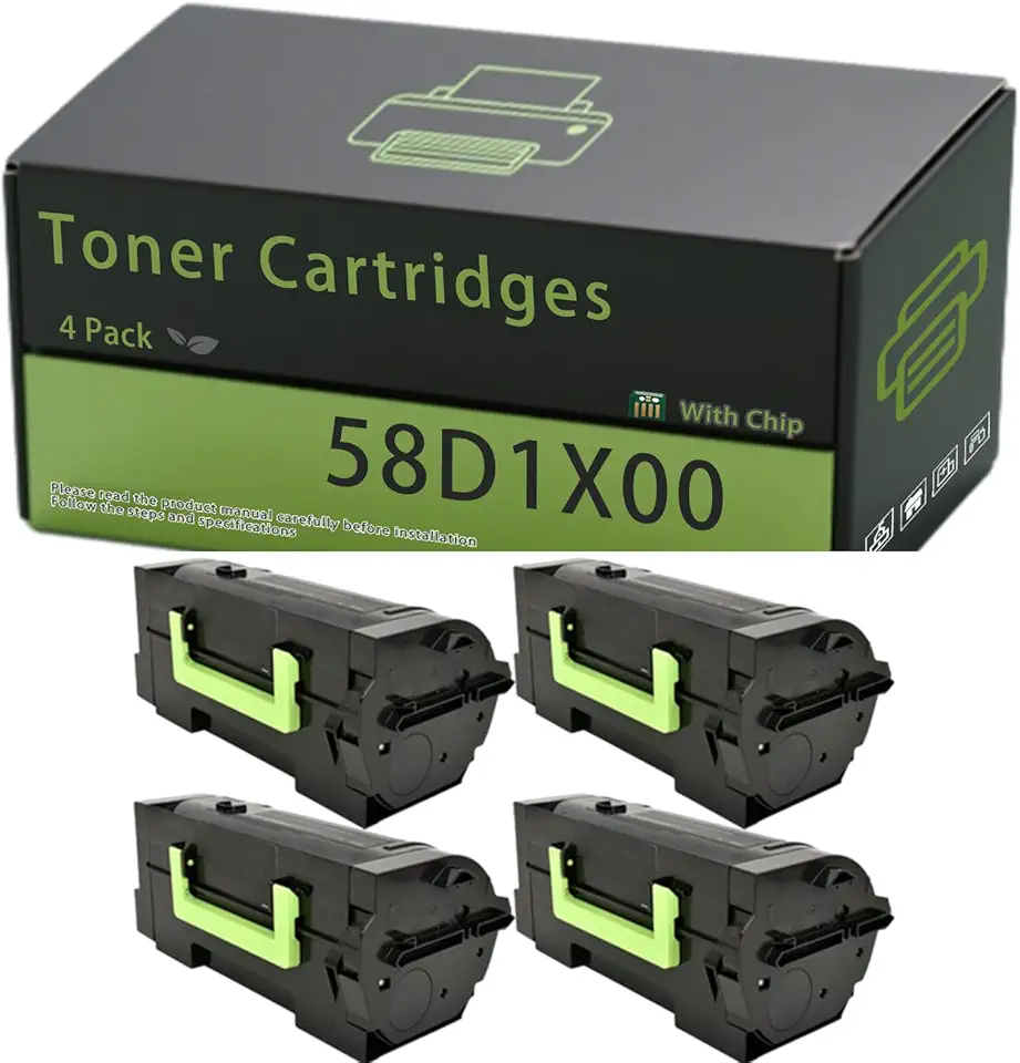 58D1X00 Toner Cartridges Compatible for Lexmark MX722ade MX722adhe MX822ade MX822adxe MX826ade MX826adxe Printers, High Yield 36000 Pages, Clear and Sharp, Quick to Adapt (4 Pack Black)