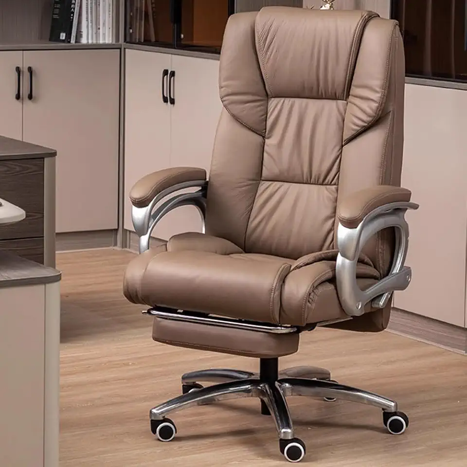 Swivel Office Chair, Padded Reclining Work Chair, Swivel Office Chair for PC Computer, PU Leather, with Foot Rest Unisex Relaxing