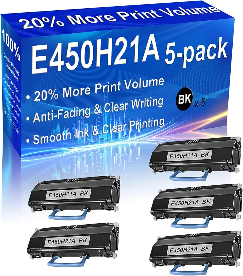 5-Pack (Black) Compatible High Yield E450H21A Imaging Toner Cartridge Use for E450 E450dn Printer