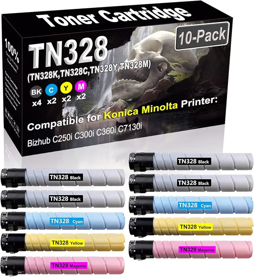 10-Pack (4BK+2C+2Y+2M) Compatible High Yield TN328 TN-328 | TN328K TN328C TN328Y TN328M Laser Printer Toner Cartridge Used for Konica Minolta Bizhub C250i C300i C360i C7130i Printer