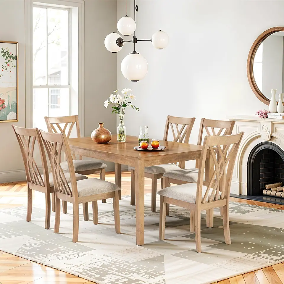 Dining Table Set with 6 Chairs, Modern Dining Table and Chairs Set, 1 Table & 6 Chairs, Perfect for 4-6 Persons