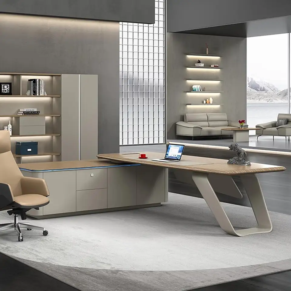 OUDINI Executive Desk Rectangular L Shaped Desk Wooden Office Desk Extra Large Workstation Business Furniture Set for Home Office, 2m