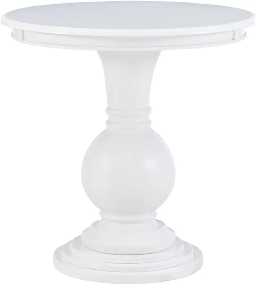 Pemberly Row Round Transitional Wood Accent Table w/Pedestal Base in White