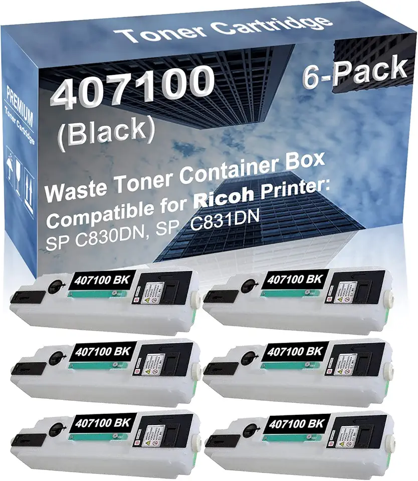 6-Pack Compatible High Yield SP C830DN, SP C831DN Printer Waste Toner Container Box Replacement for Ricoh 407100 Toner Cartridge (Black)