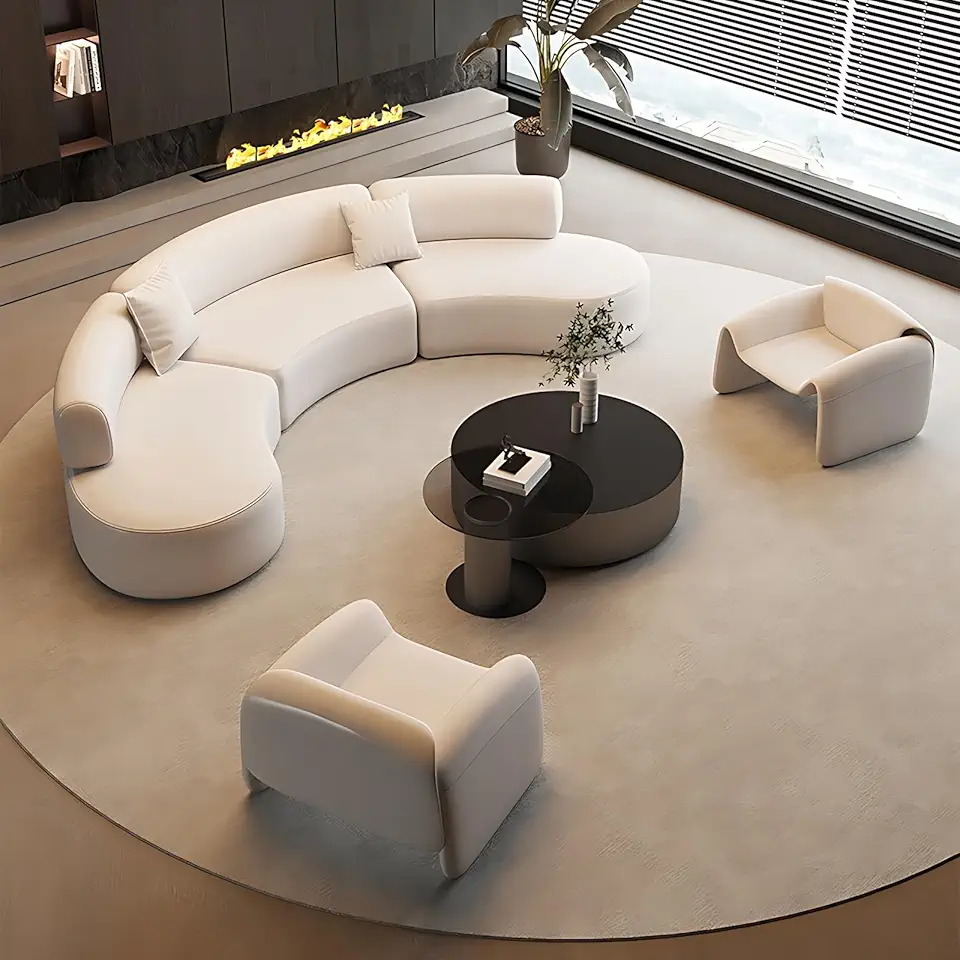 Sofa Set for Living Room - Elegant Sectional Couch, Cloud Couches with Coffee Table, U Shaped Couch with Solid Wood Frame, Suitable for Office, Cafe, Bar (Sofa A+Table+2Chairs A,165.5