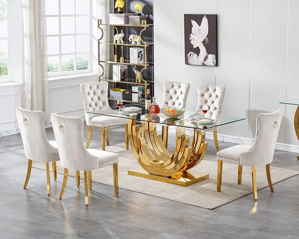 7 Piece Glass Dining Table Set for 6, 70