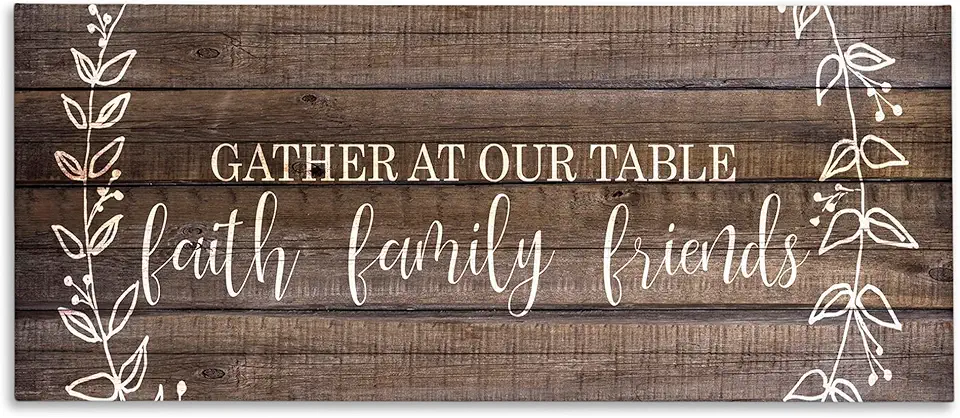 Stupell Industries Faith Family Friends Quote Wood Pattern Rustic Phrase Wall Art, 20x48, Canvas
