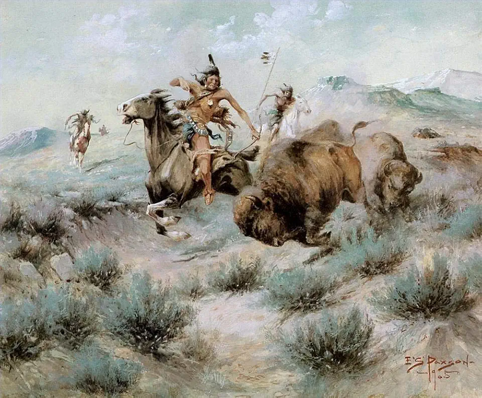 Toperfect Oil Painting Handmade $50-$2000 by College Teachers - 36 Famous Paintings USA - Edgar Samuel Paxson Indians The Buffalo Hunt HRT1 Art - Wall Painting on Canvas -Size1