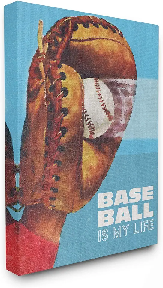 Stupell Industries Baseball is My Life Mitt Red Blue Sports Design Canvas Wall Art, Multi-Color
