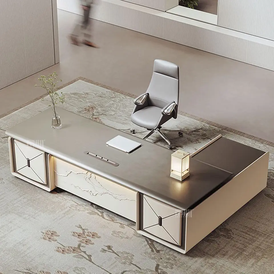 Rectangular L Shaped Desk Writing Study Desk Computer Desk Large Office Desk with LED Lights Computer Desk with Storage Cabinets