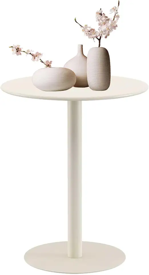 Round Bar Table, Modern Beige Tall Bistro Pub Tables with Non-Slip Base, Dining Desk for Home Kitchen, Coffee Tables, Circular Cocktail Tables, Easy Assembly(40x40x62cm)