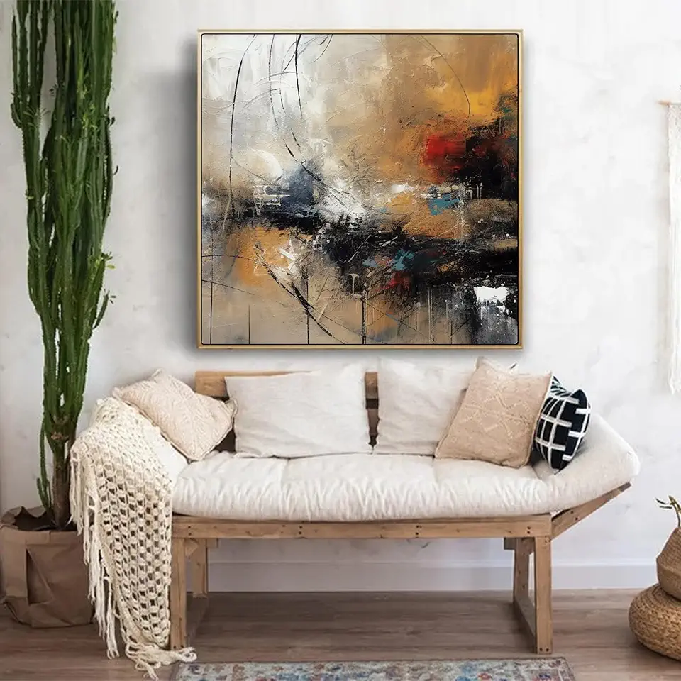 Brown And Black Oil Painting,Modern Abstract Wall Art,Minimalist Wall Decor,Textured Wall Art,Office Decor,Unstretched,Frameless,(183X183cm) 72X72Inches