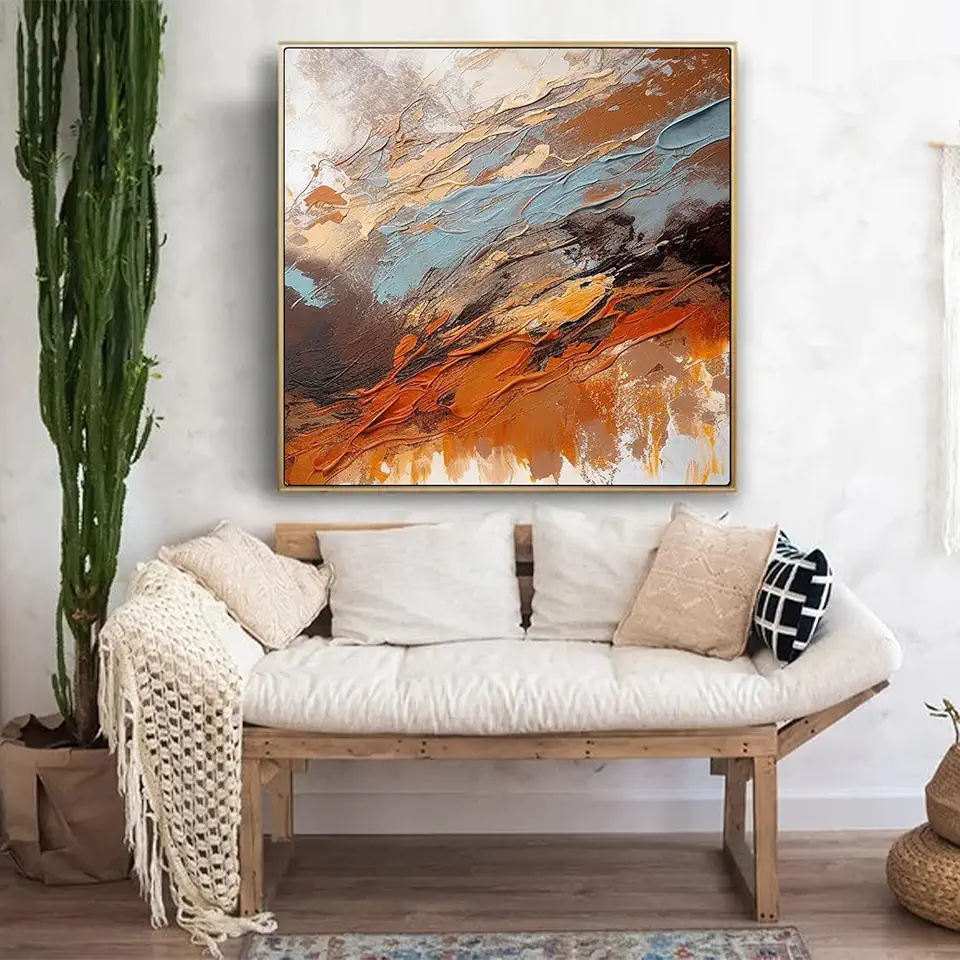 Large Reddish Brown Tones Abstract Oil Painting,Minimalist Neutral Wall Art,3D Texture Art,Modern Bedroom Office Living Room Wall Decor Home,Unstretched,Frameless,(183X183cm)72X72Inches