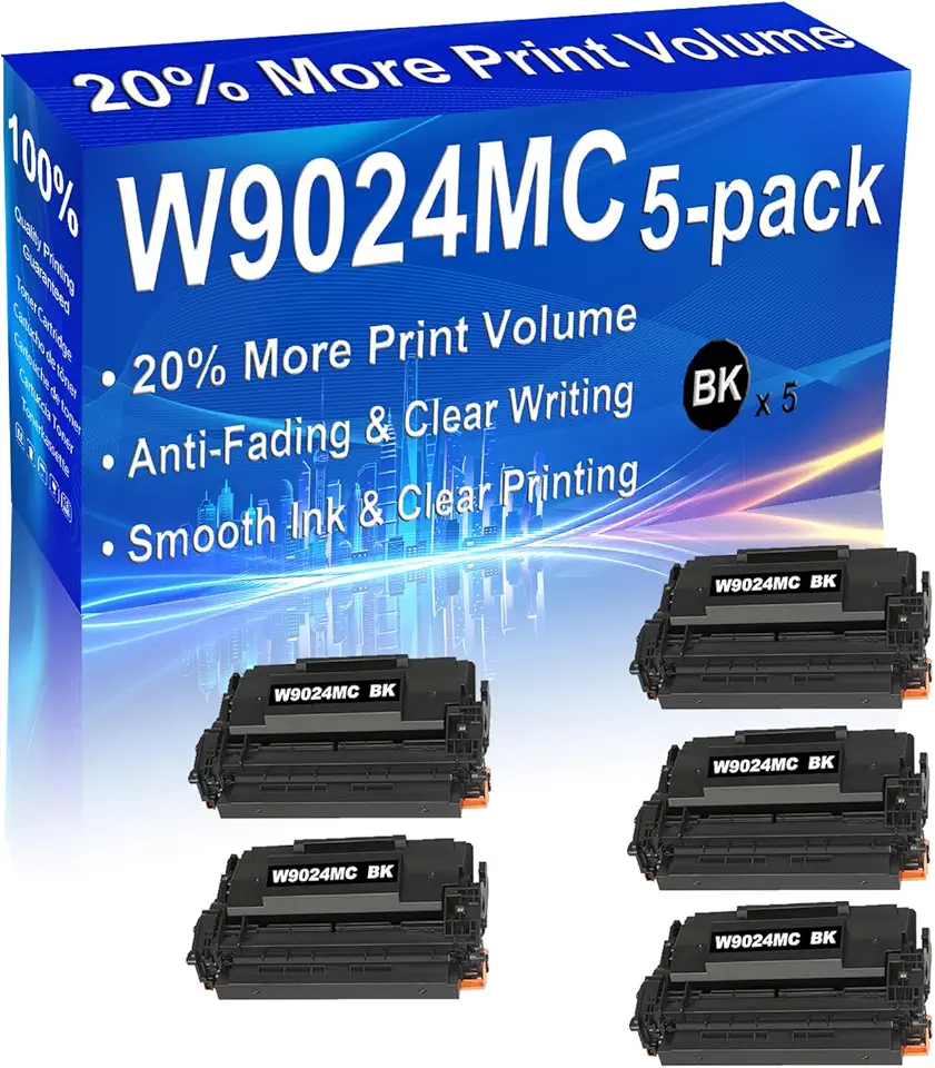 5-Pack (Black) Compatible High Yield W9024MC Toner Cartridge Use for Managed E40040dn, MFP Managed E42540f Printer