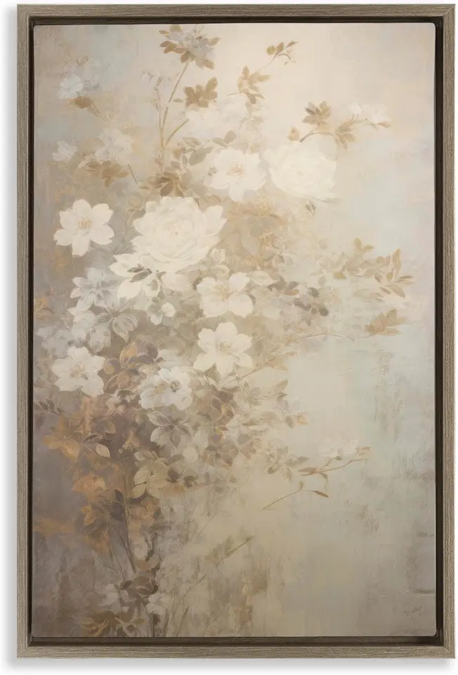 Stupell Industries Muted Vintage Florals Brown Framed Floater Canvas Wall Art, design by LSR Creative Studio, 17 x 25