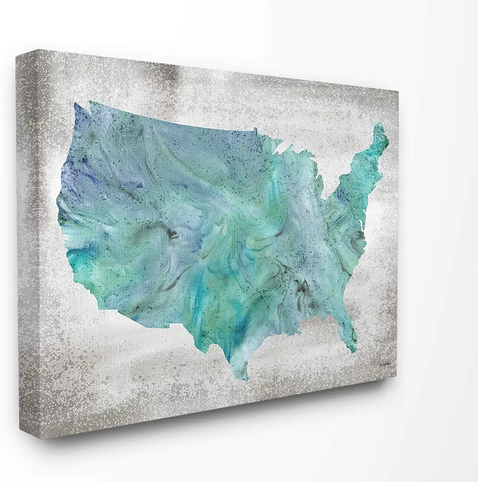The Stupell Home Decor Inky Blue and Cyan Marbled US Map Silhouette Canvas Wall Art, 30 x 40, Proudly Made in USA