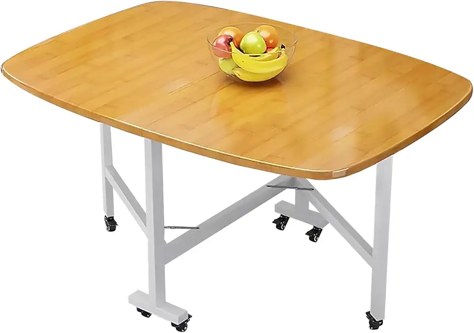 Multifunction Table Drop Leaf Dining Table, Drop Leaf Kitchen Dining Table With Wheels, Stable Load Bearing, Easily Handle Family And Friends Gatherings, Simple Restaurant Drop-Leaf Kitchen Table(Yell