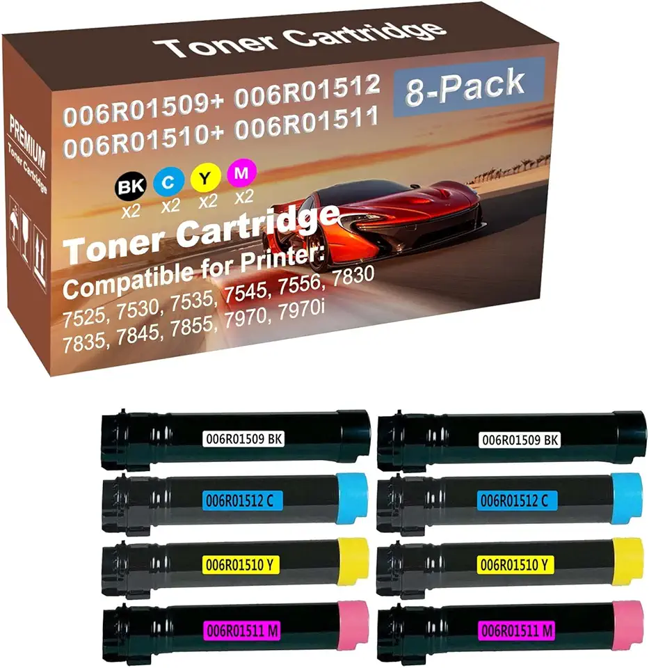 8-Pack (2BK+2C+2Y+2M) Compatible High Capacity 006R01509+ 006R01512+ 006R01510+ 006R01511 Toner Cartridge Used for WorkCentre 7525, 7530, 7535, 7545 Printer