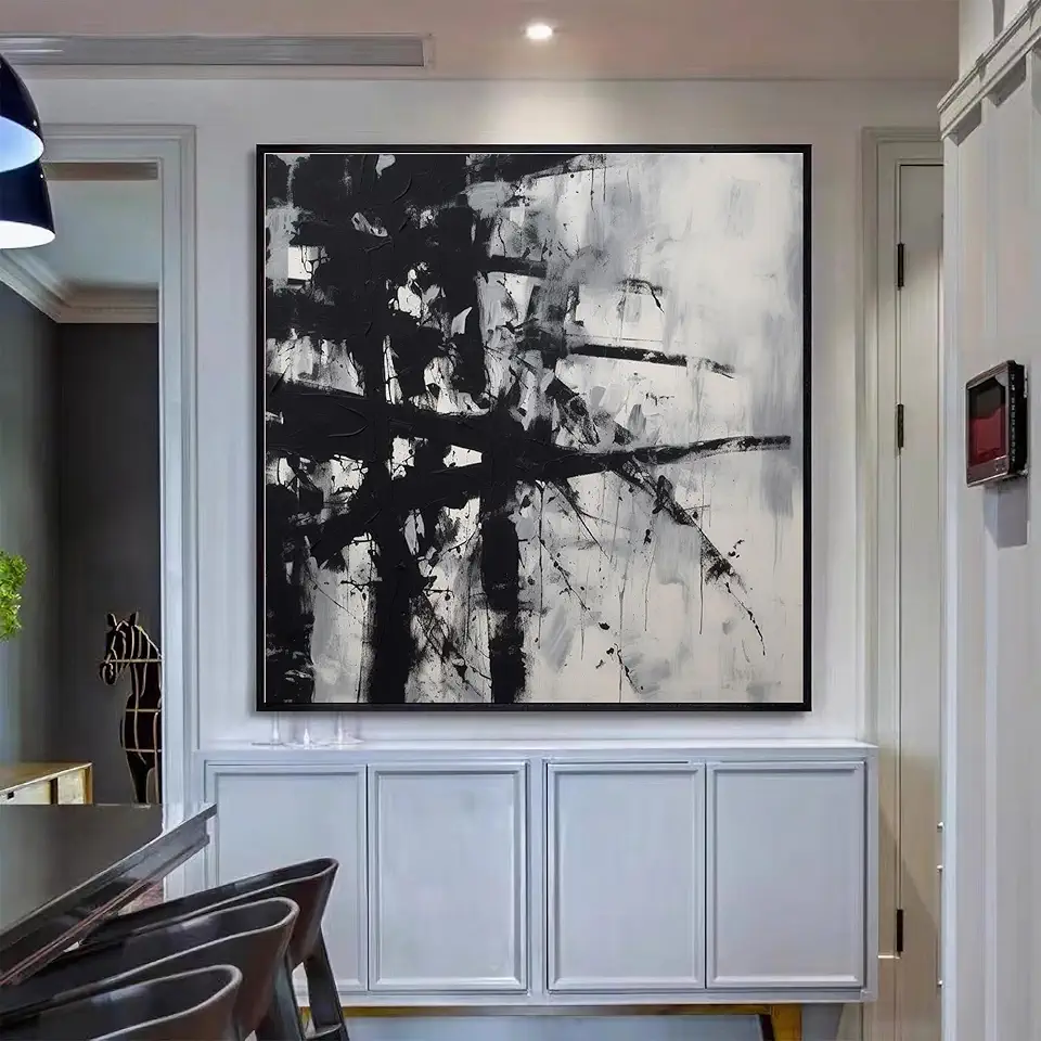 GYJAGHL White And Black Abstract Textured Oil Painting,Large Black Textured Wall Art,White Black Abstract Canvas Wall Art,Wabi-sabi Wall Art,Neutral Art,Unstretched,Frameless,(183X183cm) 72X72Inches