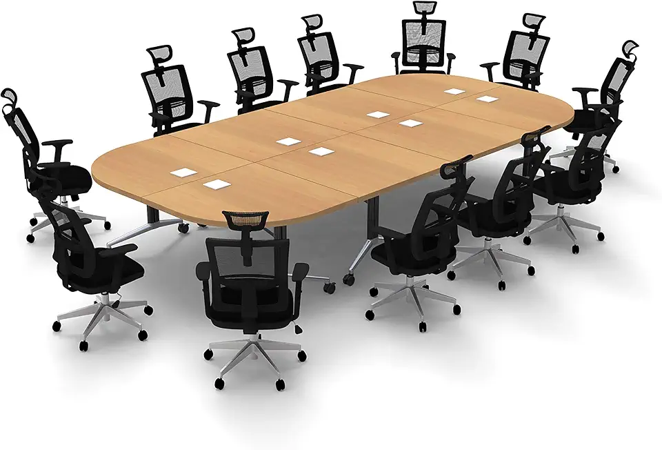 12 Person Conference Tables Meeting Seminar Fold Up Model 6747 4pc Color Beech X-Thick Tops, Luxury Chrome Base & Casters, Ready to Use. (Tables, Power Bars Included, Seating NOT Included)
