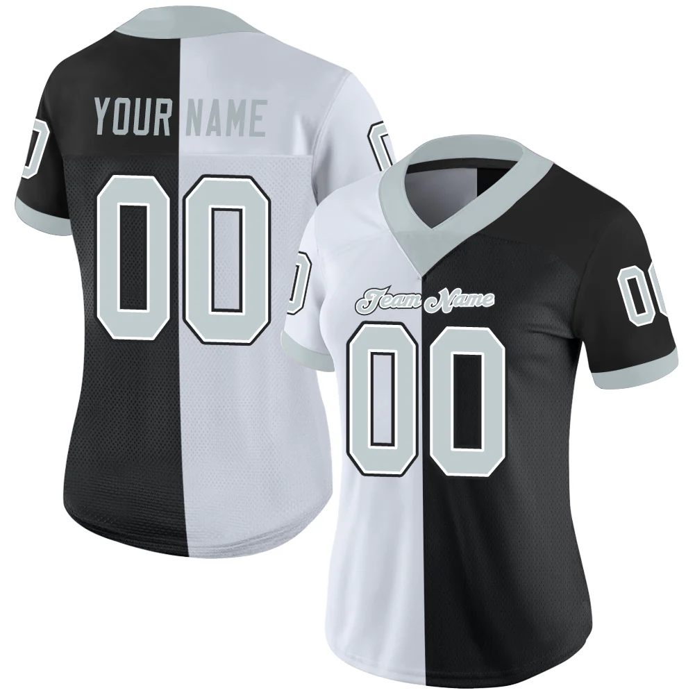 Custom Black Silver-White Split Fashion Football Jersey