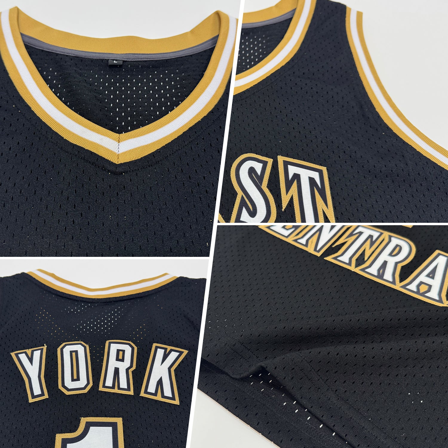 Custom Black White-Old Gold Authentic Throwback Basketball Jersey