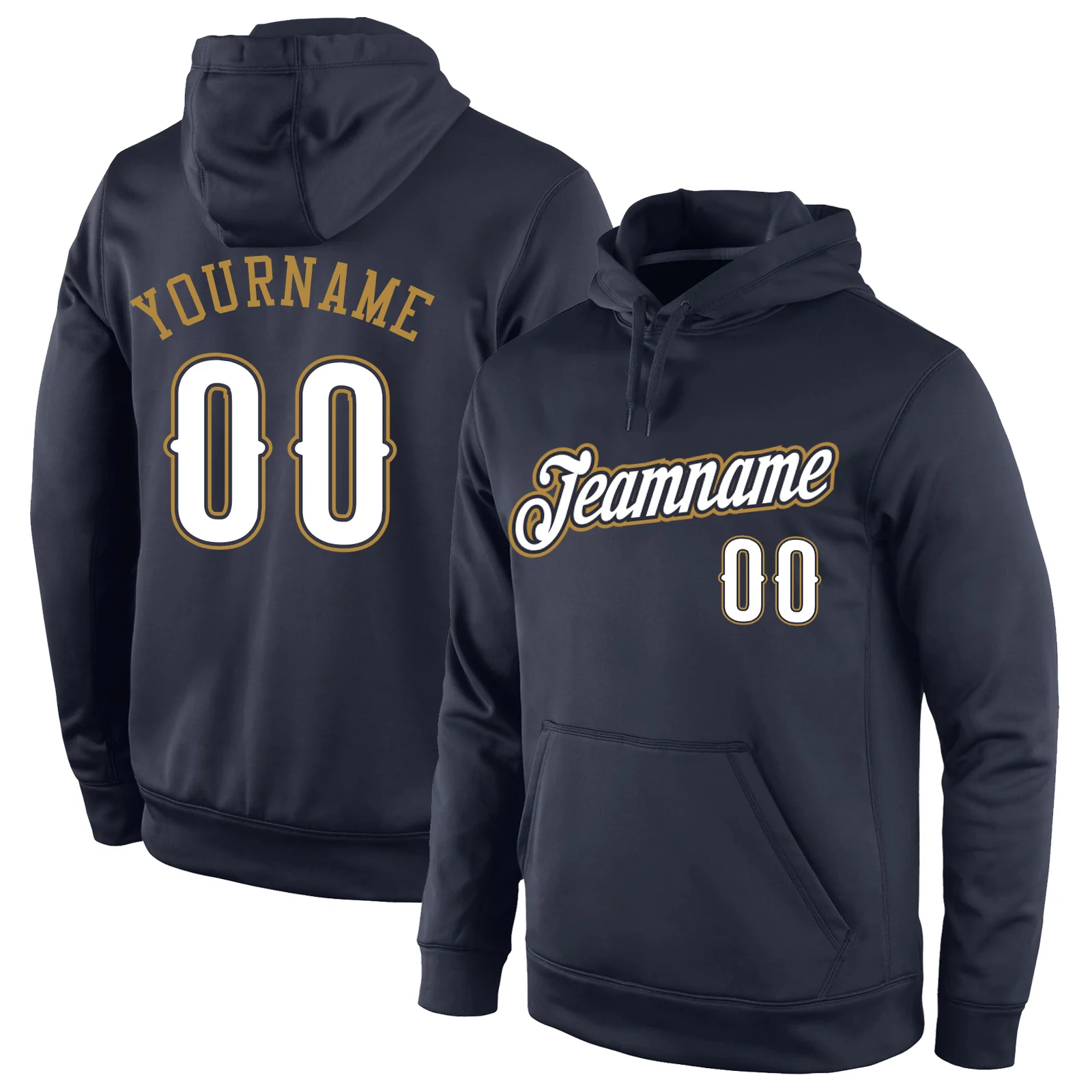 Custom Stitched Navy White-Old Gold Sports Pullover Sweatshirt Hoodie