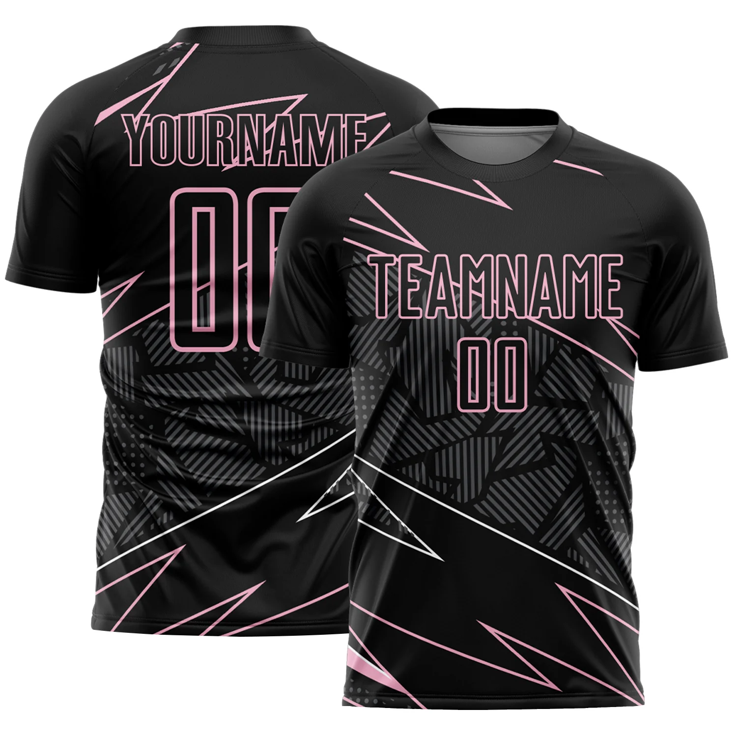 Custom Black Light Pink Lines Sports Sublimation Soccer Uniform Jersey