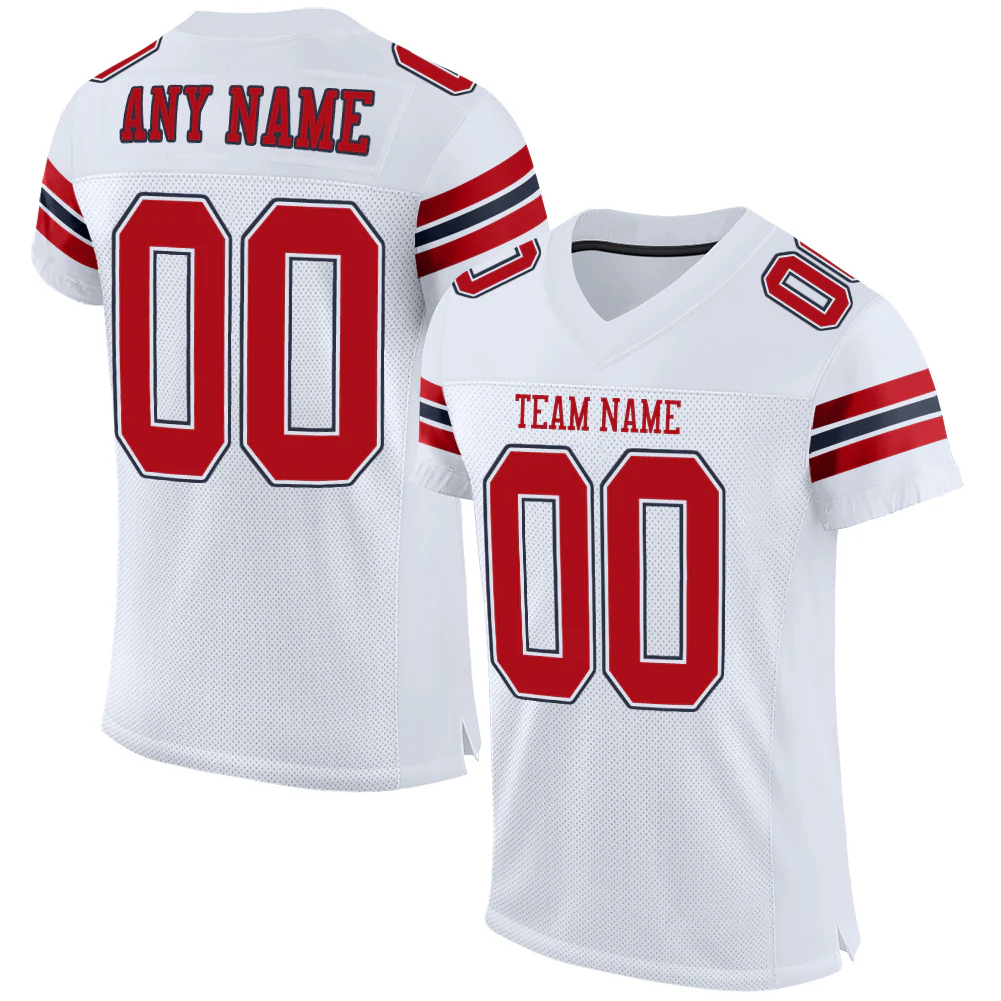 Custom White Red-Navy Mesh Authentic Football Jersey