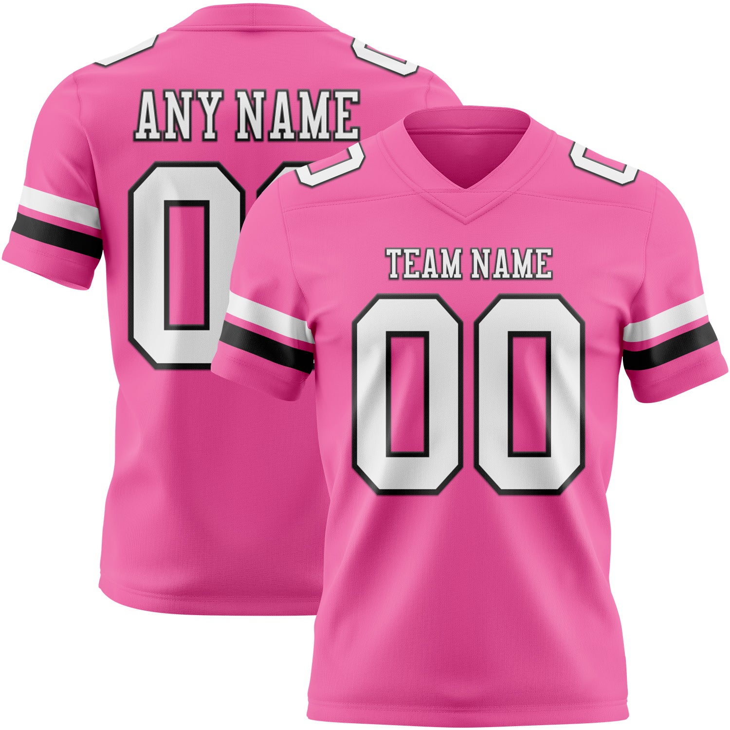 Custom Pink White-Black Authentic Football Jersey
