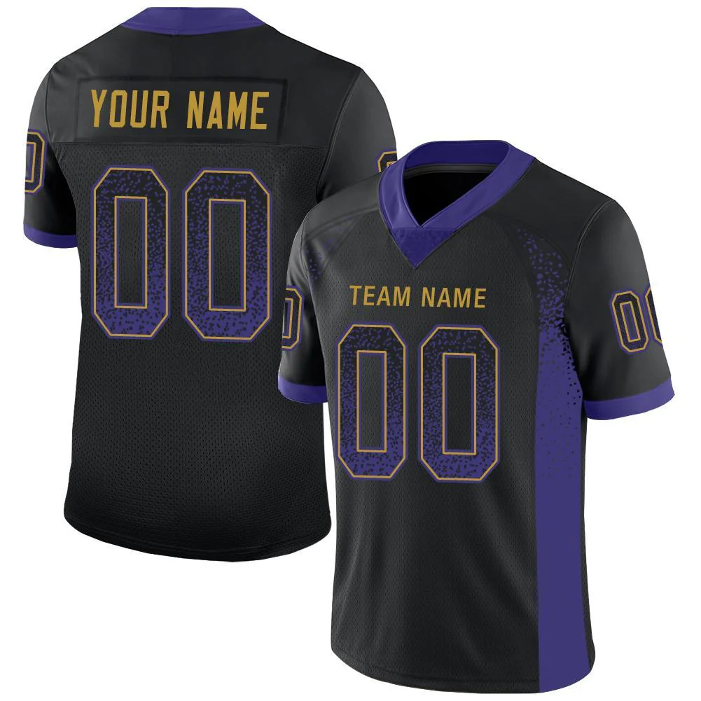 Custom Black Purple-Old Gold Drift Fashion Football Jersey