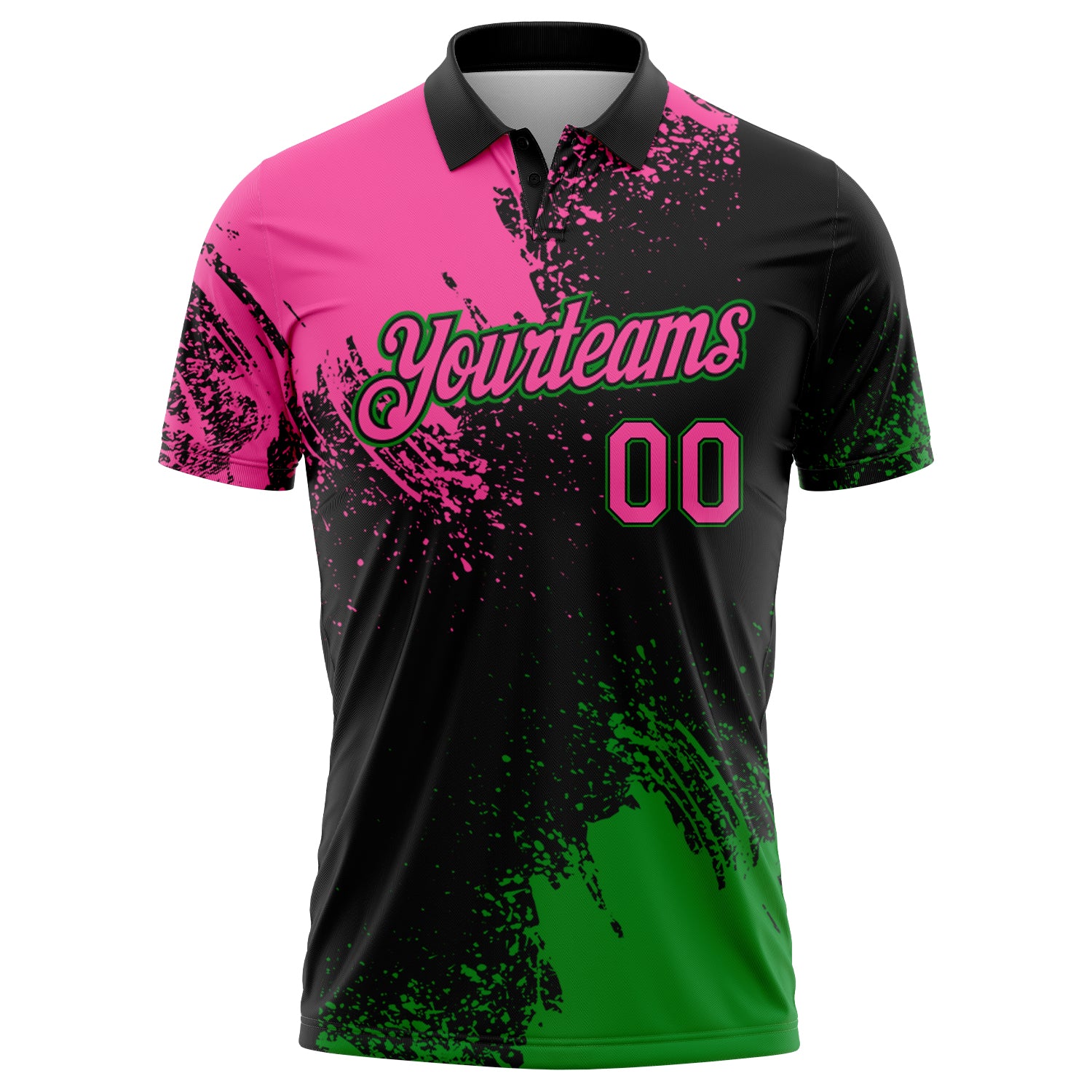 Custom Pink Black-Grass Green 3D Pattern Design Abstract Brush Stroke Performance Polo Shirt