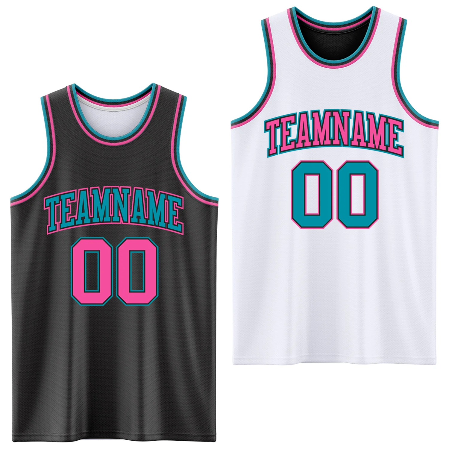 Custom Reversible Black Pink-Teal Double Side Sublimation Basketball Suit Jersey