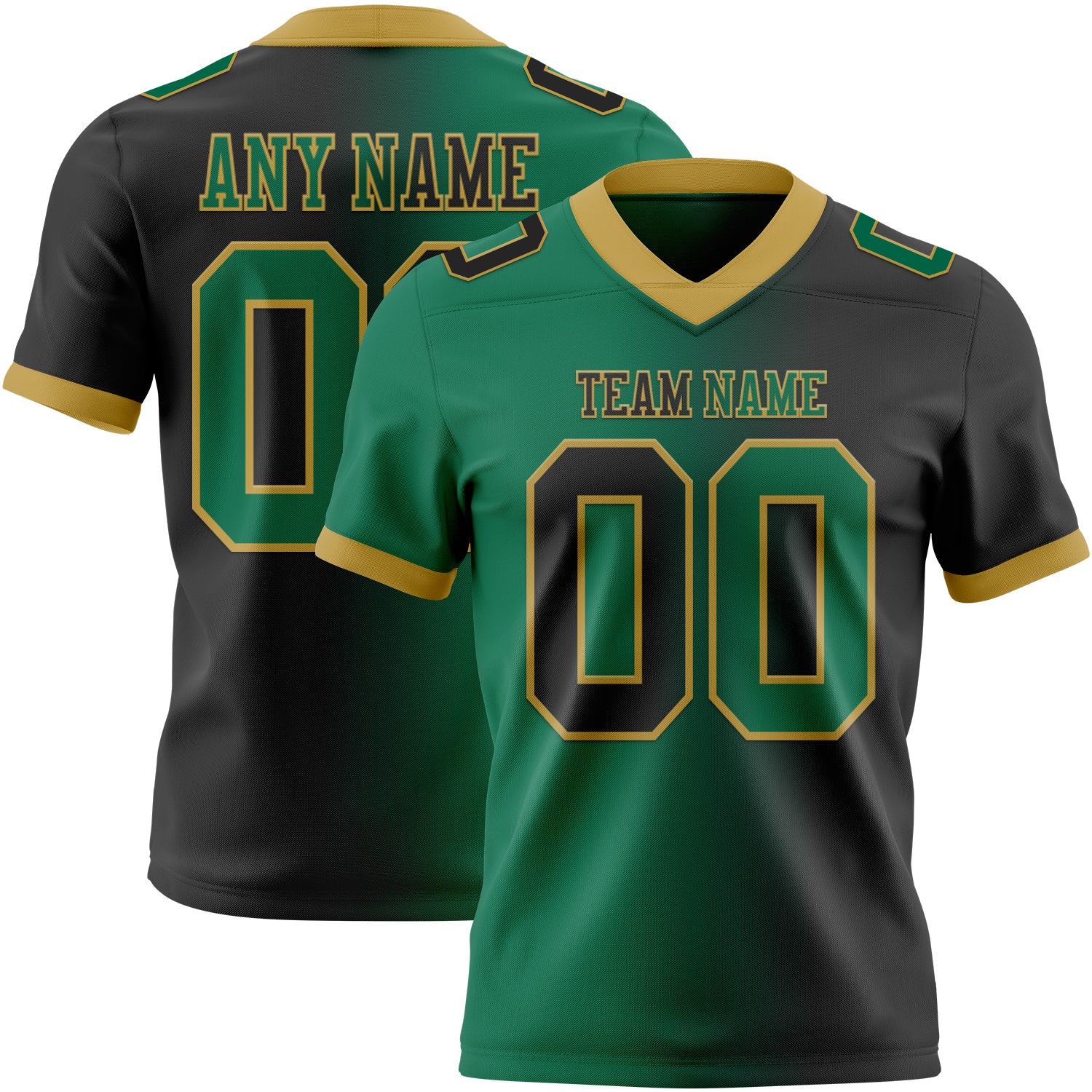 Custom Black Kelly Green-Old Gold Authentic Gradient Fashion Football Jersey