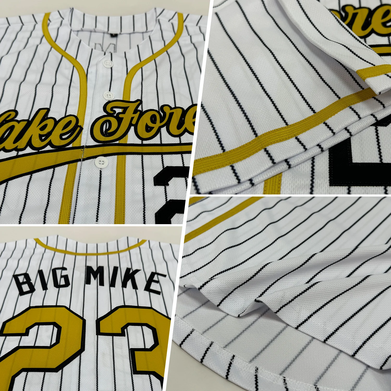 Custom White Black Pinstripe Old Gold Authentic Baseball Jersey