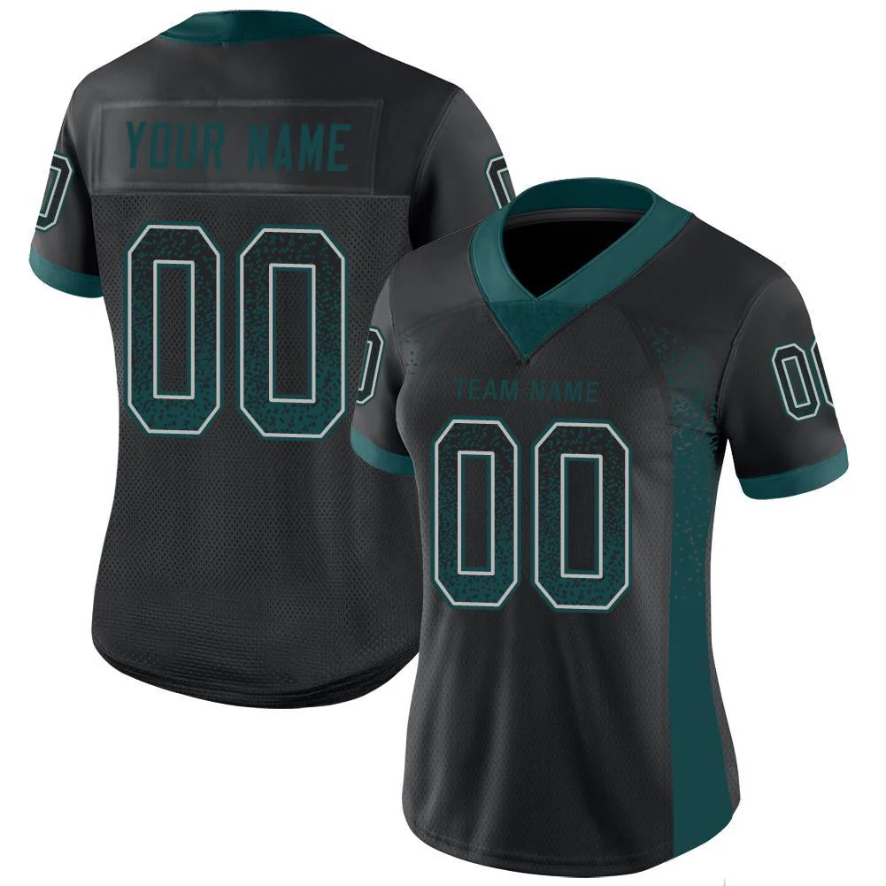 Custom Black Midnight Green-Gray Drift Fashion Football Jersey