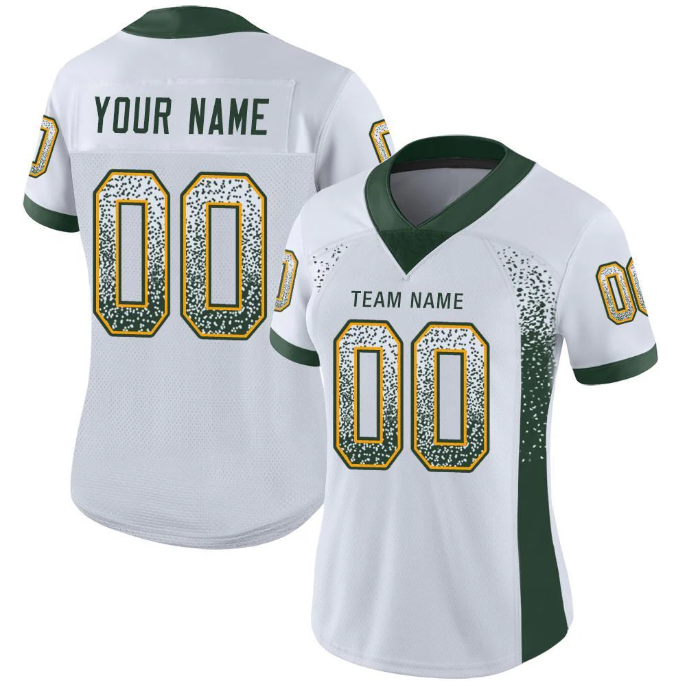 Custom White Green-Gold Drift Fashion Football Jersey