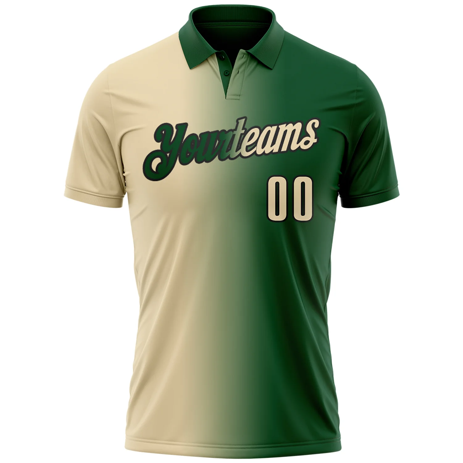 Custom Green Cream-Black 3D Gradient Fashion Performance Polo Shirt