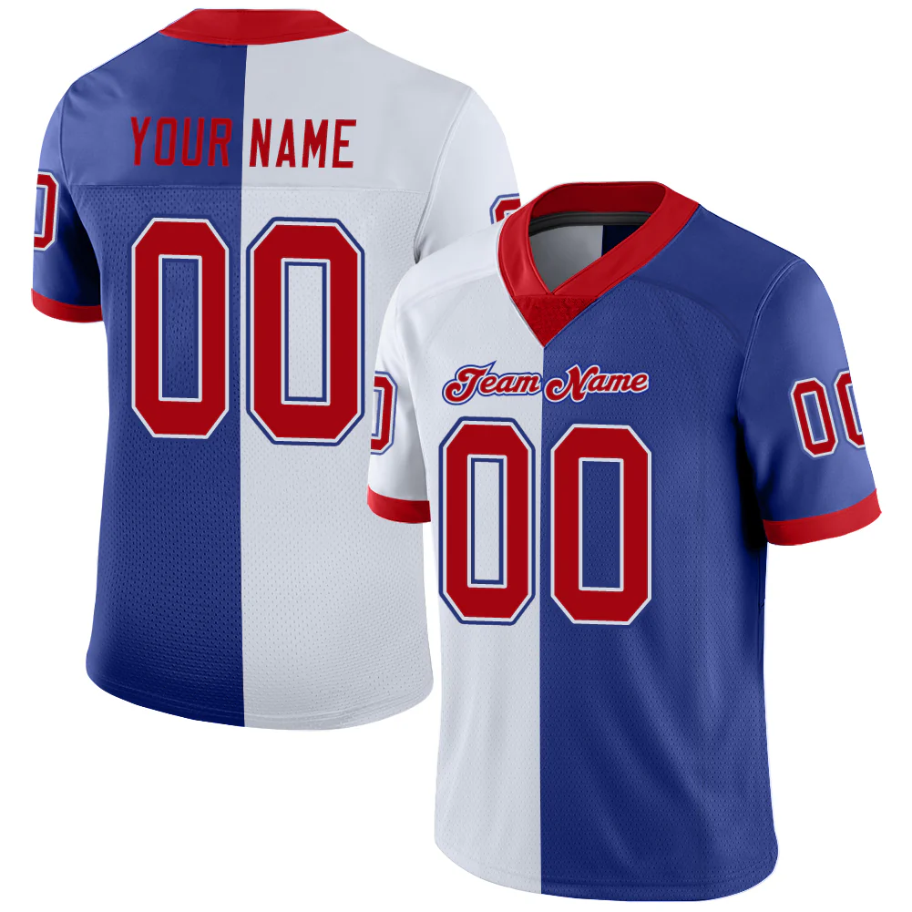 Custom Royal Red-White Split Fashion Football Jersey