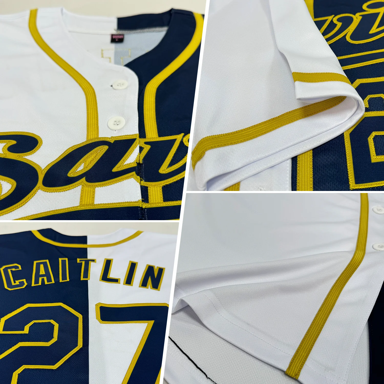 Custom White Navy-Old Gold Authentic Split Fashion Baseball Jersey